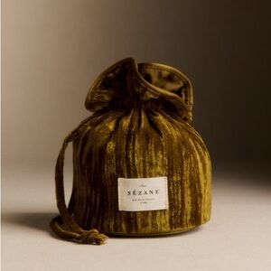 SEZANE EMBOSSED VELVET POUCH. Crushed Velvet Green